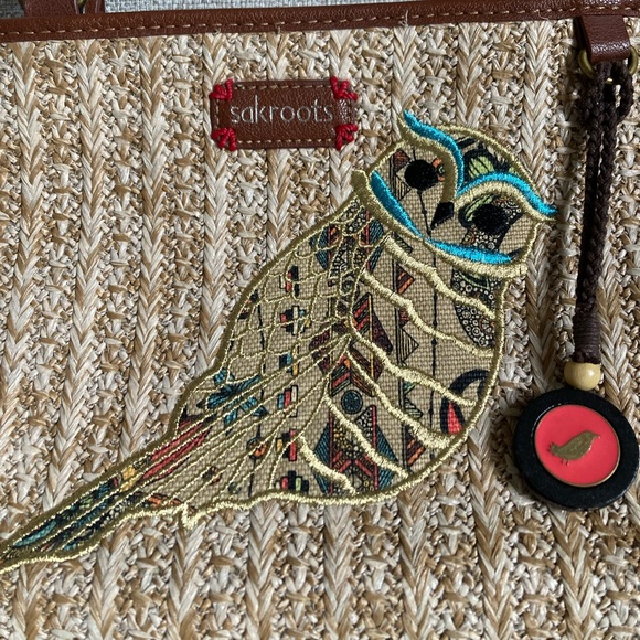 Sakroots straw shoulder bag with embroidered owl - Picture 2 of 12